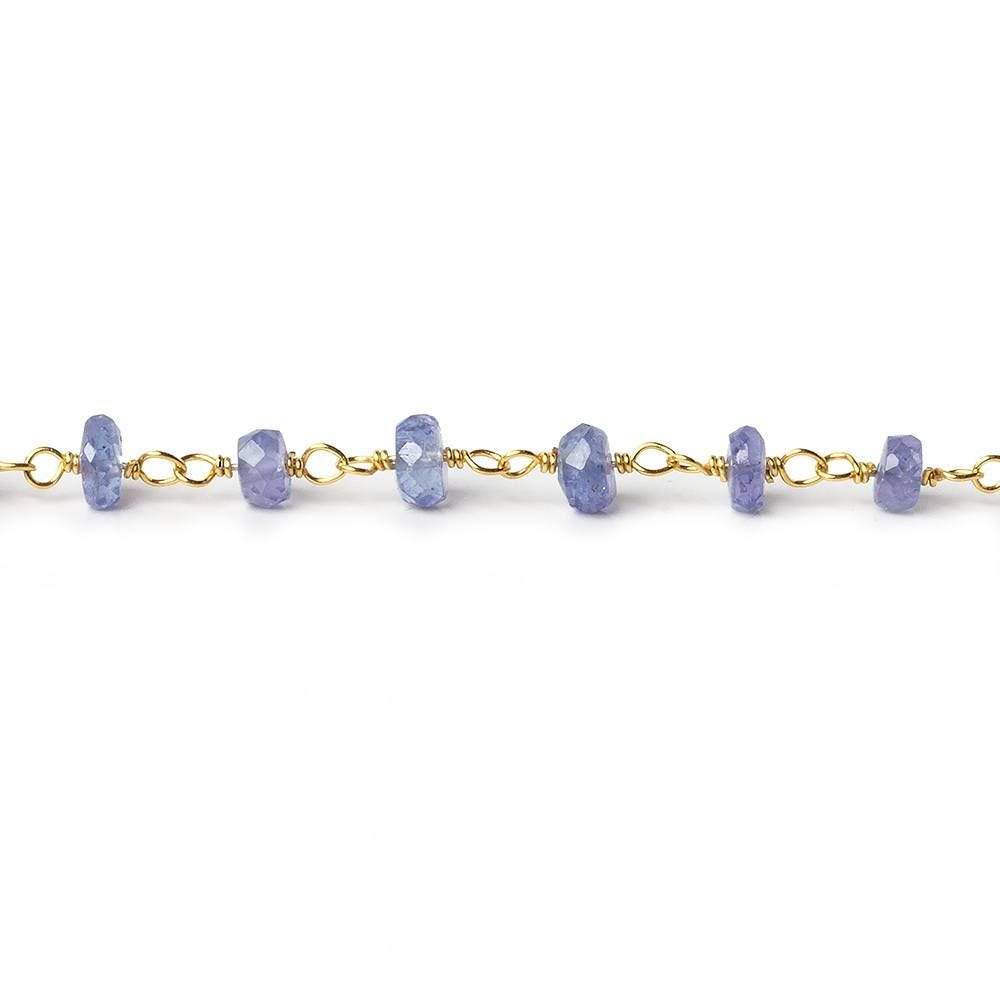 3.5-4.5mm Tanzanite faceted rondelle Vermeil Chain by the foot - Beadsofcambay.com