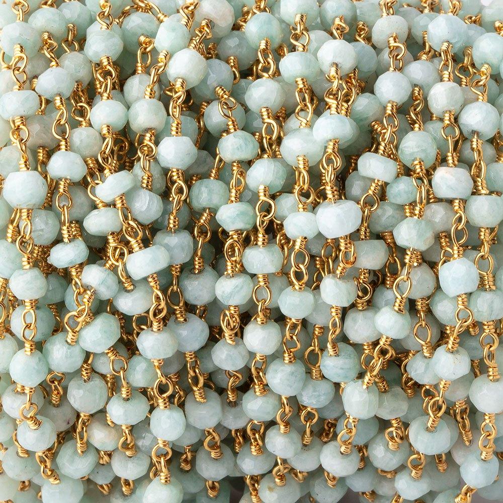 3.5-4mm Amazonite faceted rondelle Gold Chain by the foot 36 pieces - Beadsofcambay.com
