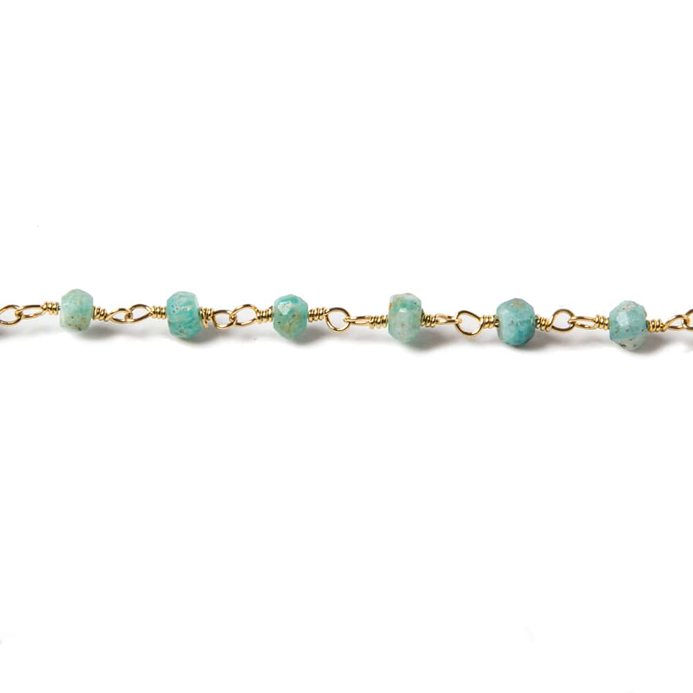 3.5-4mm Amazonite faceted rondelle Gold plated Chain by the foot 37 pcs - Beadsofcambay.com