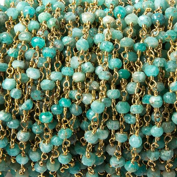 3.5-4mm Amazonite faceted rondelle Gold plated Chain by the foot 37 pcs - Beadsofcambay.com