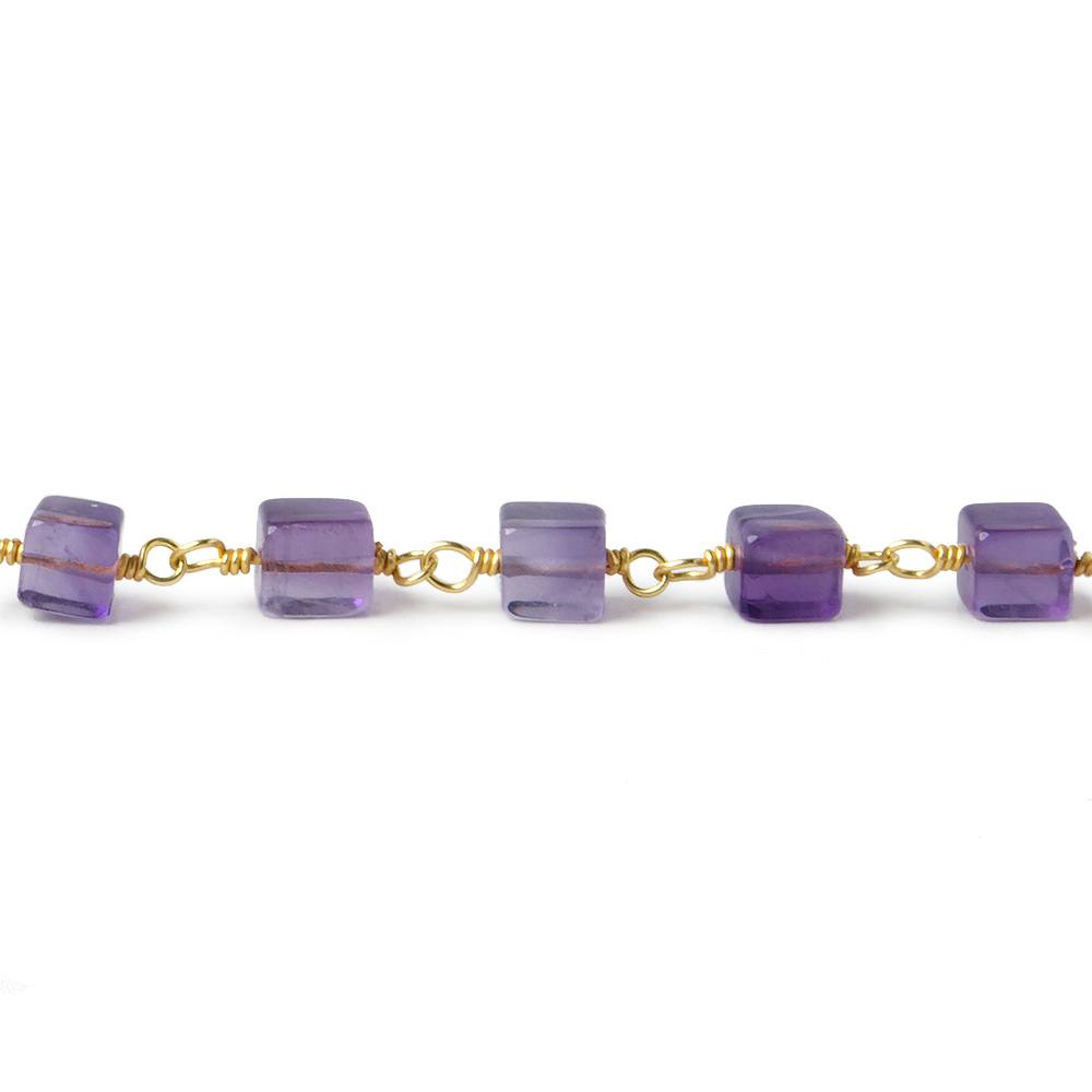 3.5-4mm Amethyst Plain Cube with Vermeil Chain by the foot 34 pieces - Beadsofcambay.com
