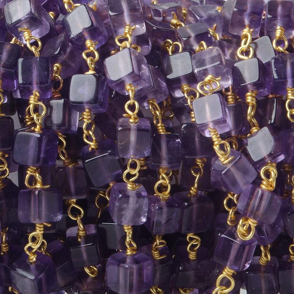3.5-4mm Amethyst Plain Cube with Vermeil Chain by the foot 34 pieces - Beadsofcambay.com