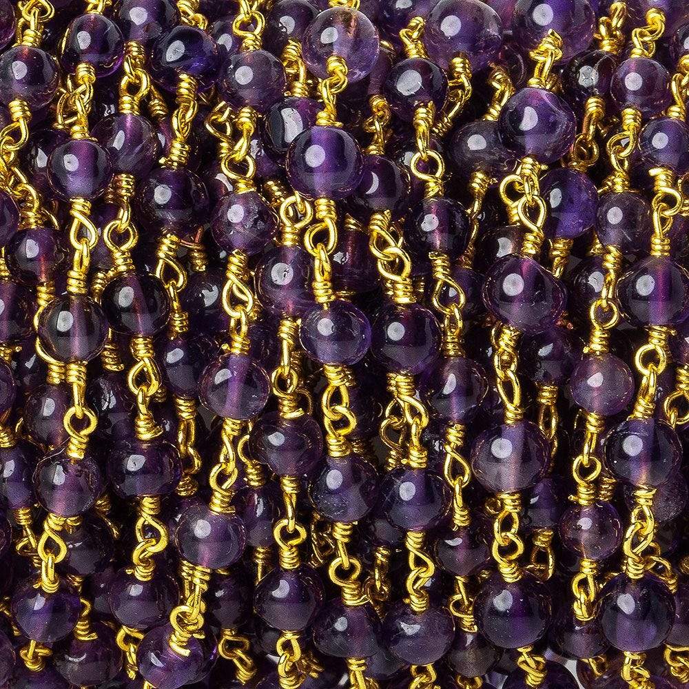 3.5-4mm Amethyst plain round Gold Chain by the foot - Beadsofcambay.com