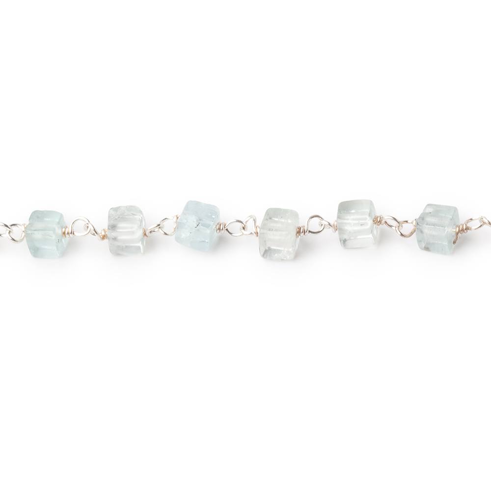3.5-4mm Aquamarine Plain Cubes on .925 Sterling Silver Chain - Beadsofcambay.com