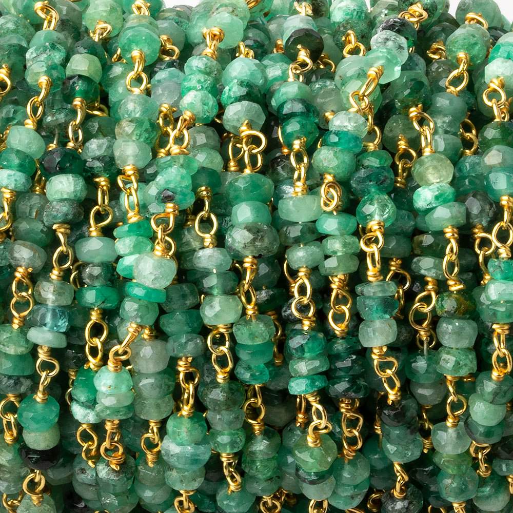 3.5-4mm Emerald faceted rondelle Trio Vermeil Chain by the foot 93 beads per - Beadsofcambay.com