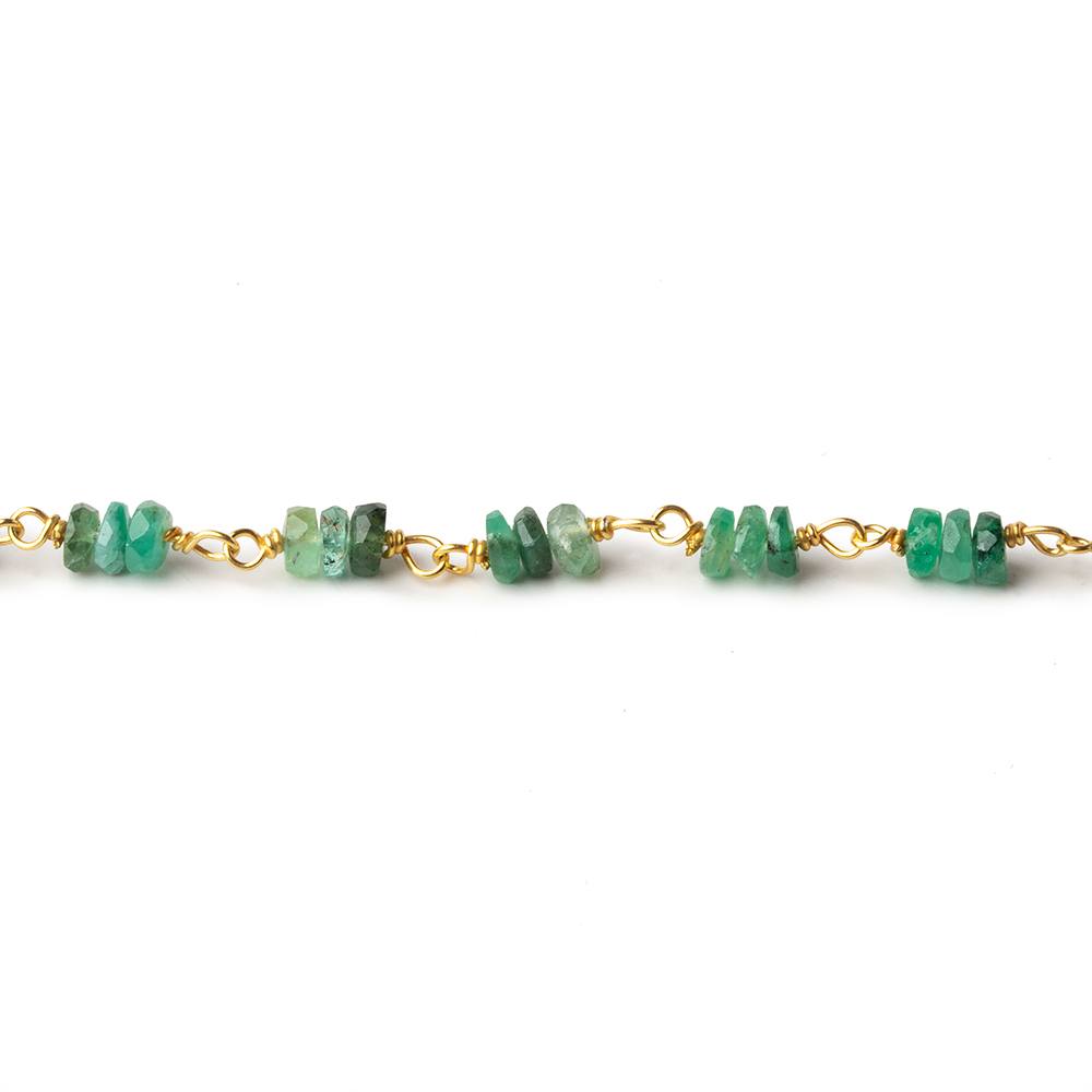 3.5-4mm Emerald faceted rondelle Trio Vermeil Chain by the foot 93 beads per - Beadsofcambay.com