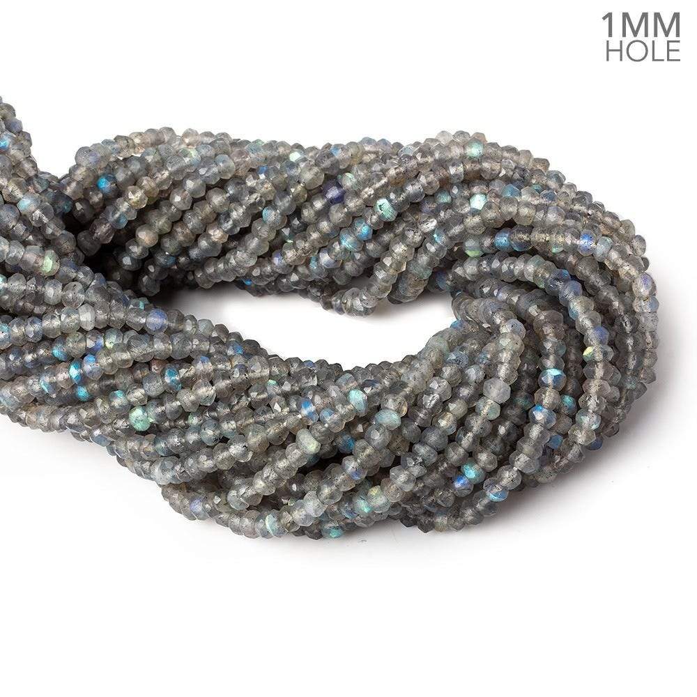 3.5-4mm Labradorite 1mm drill hole faceted rondelle Beads 12.5 inch 125 pieces - Beadsofcambay.com