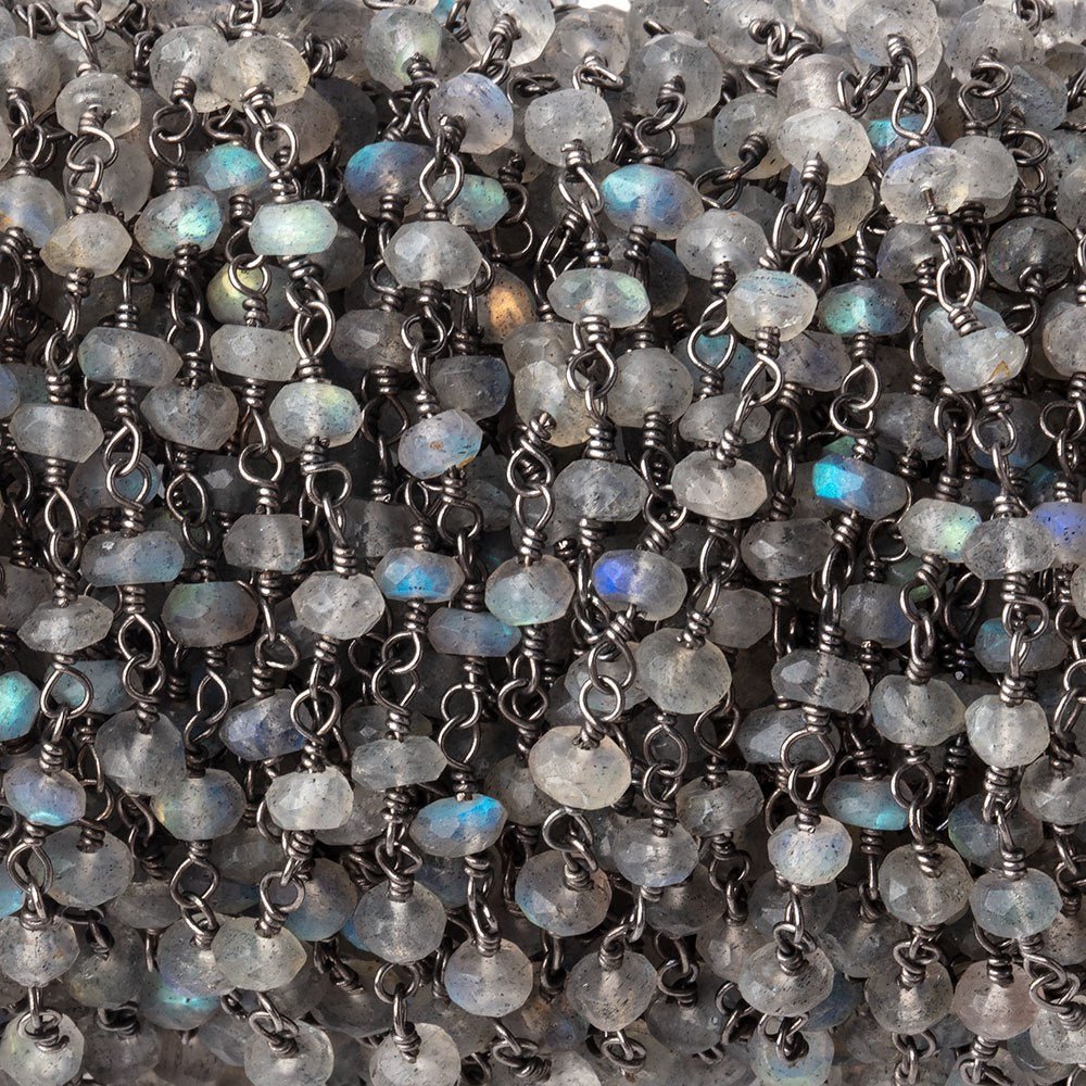 3.5-4mm Labradorite faceted rondelle Black Gold plated Chain by the foot 34 beads - Beadsofcambay.com