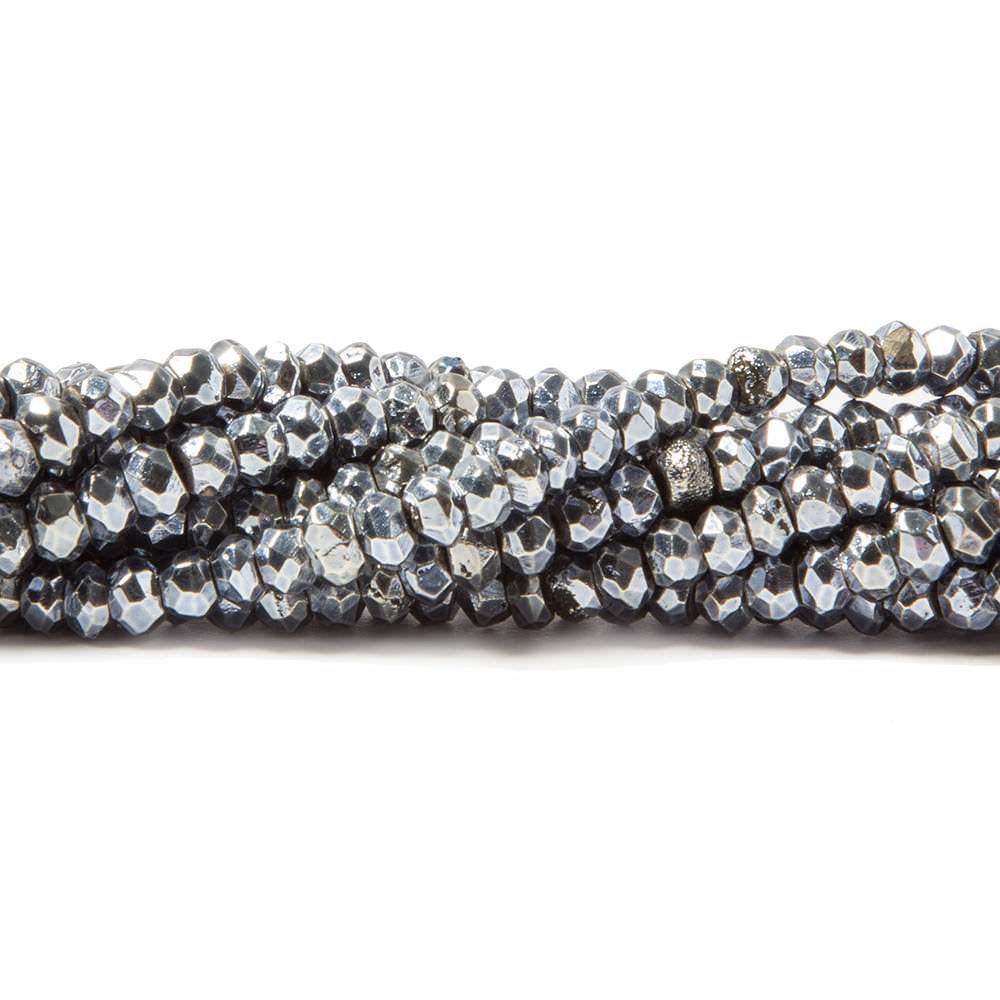 3.5-4mm Metallic Bluish Silver plated Pyrite faceted rondelle Beads 104 pcs - Beadsofcambay.com