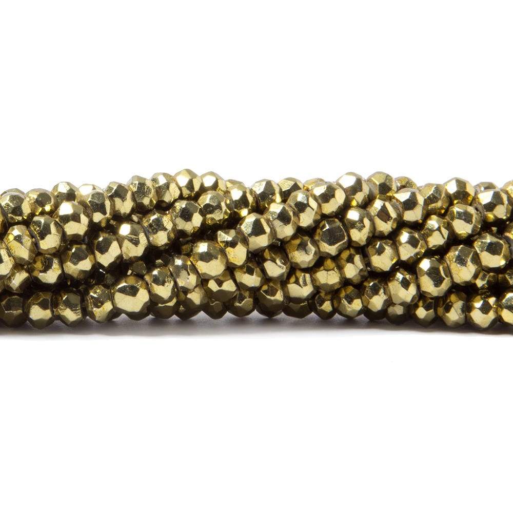 3.5-4mm Metallic Gold plated Pyrite faceted rondelle Beads 13 inch 118 pcs - Beadsofcambay.com