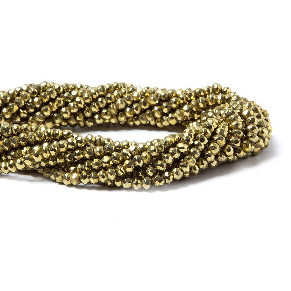 3.5-4mm Metallic Gold plated Pyrite faceted rondelle Beads 13 inch 118 pcs - Beadsofcambay.com