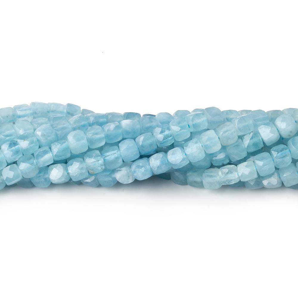 3.5-4mm Milky Aquamarine micro faceted cubes 12.5 inch 80 pieces A - Beadsofcambay.com