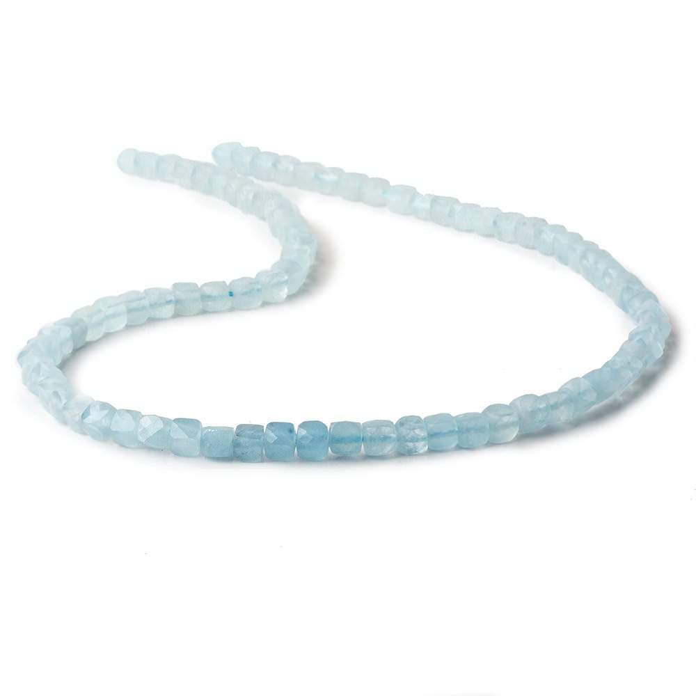 3.5-4mm Milky Aquamarine micro faceted cubes 12.5 inch 80 pieces A - Beadsofcambay.com