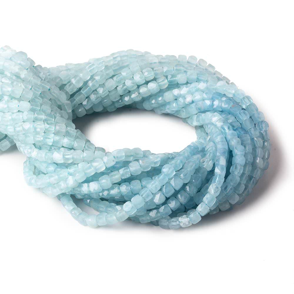 3.5-4mm Milky Aquamarine micro faceted cubes 12.5 inch 80 pieces A - Beadsofcambay.com