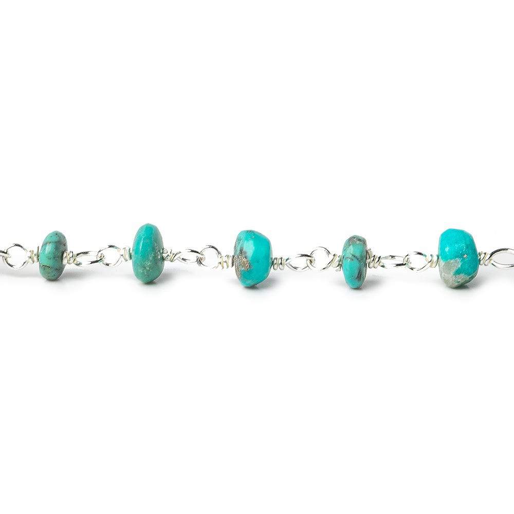 3.5-4mm Mongolian Turquoise plain rondelle .925 Silver Chain by the foot 40 beads A - Beadsofcambay.com