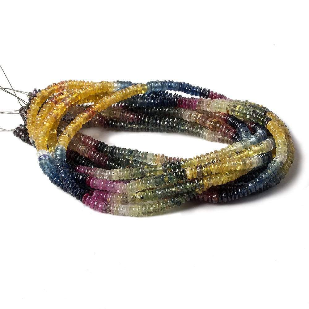 3.5-4mm Multi Color Sapphire Plain Rondelle 16 inch 312 pcs - Beadsofcambay.com