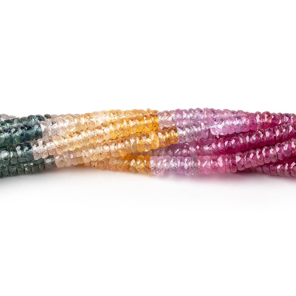 3.5-4mm Multi Color Sapphire & Ruby Faceted Heshi Beads 17 inch 300 pieces - Beadsofcambay.com