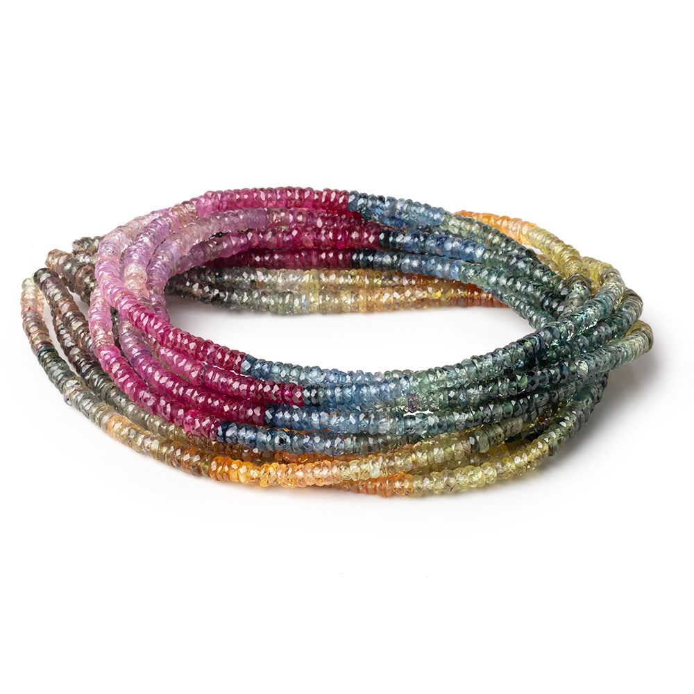 3.5-4mm Multi Color Sapphire & Ruby Faceted Heshi Beads 17.5 inch 290 pieces - Beadsofcambay.com