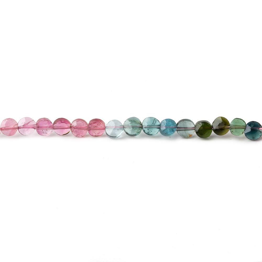 3.5-4mm Multi Color Tourmaline faceted coin Beads 14 inch 89 pieces - Beadsofcambay.com
