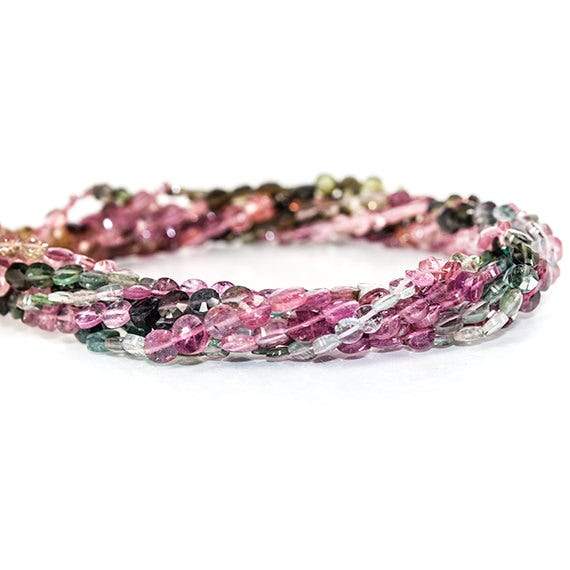 3.5-4mm Multi Color Tourmaline faceted coin Beads 14 inch 89 pieces - Beadsofcambay.com