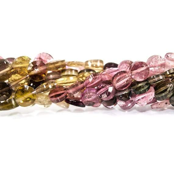 3.5-4mm Multi Color Tourmaline faceted coin Beads 14 inch 89 pieces - Beadsofcambay.com