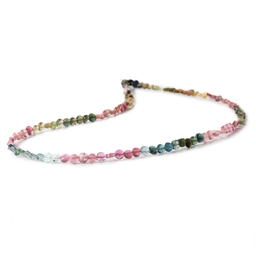 3.5-4mm Multi Color Tourmaline faceted coin Beads 14 inch 89 pieces - Beadsofcambay.com