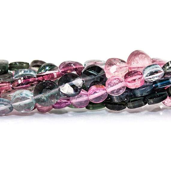 3.5-4mm Multi Color Tourmaline faceted coin Beads 14 inch 89 pieces - Beadsofcambay.com