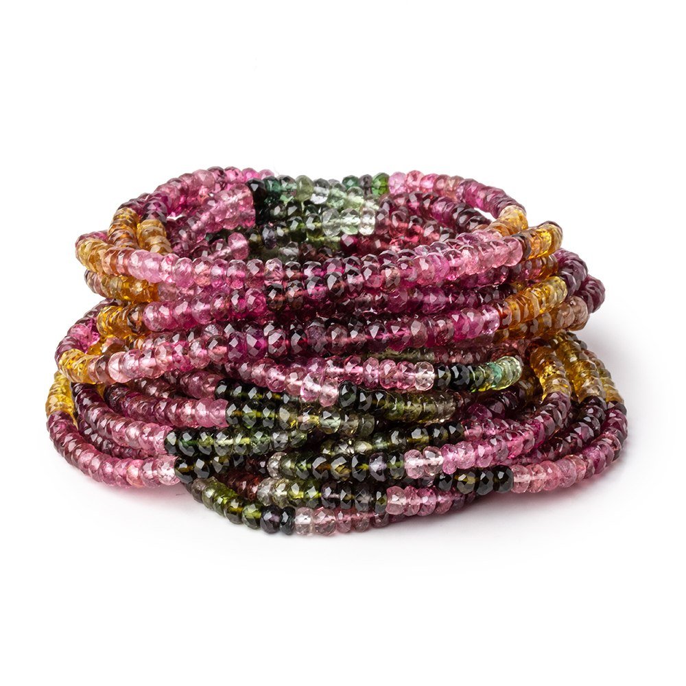 3.5-4mm Multi Color Tourmaline Faceted Rondelle Beads 17 inch 200 pieces AAA - Beadsofcambay.com
