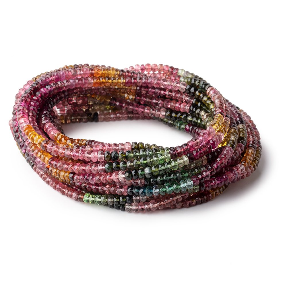 3.5-4mm Multi Color Tourmaline Faceted Rondelle Beads 18 inch 190 pieces AAA - Beadsofcambay.com