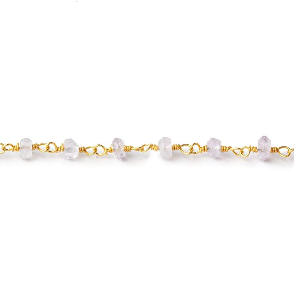3.5-4mm Pink Amethyst faceted rondelle Gold plated Chain by the foot 36 pieces - Beadsofcambay.com