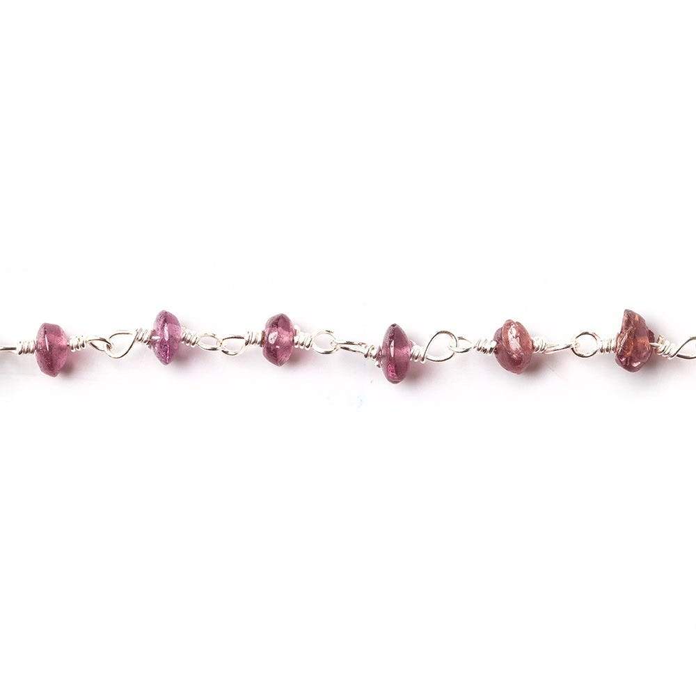 3.5-4mm Pink Tourmaline plain rondelle Silver plated Chain by the foot - Beadsofcambay.com