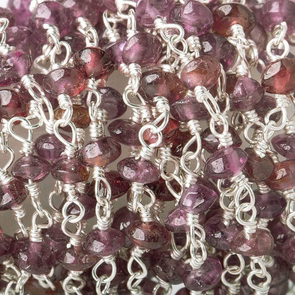 3.5-4mm Pink Tourmaline plain rondelle Silver plated Chain by the foot - Beadsofcambay.com