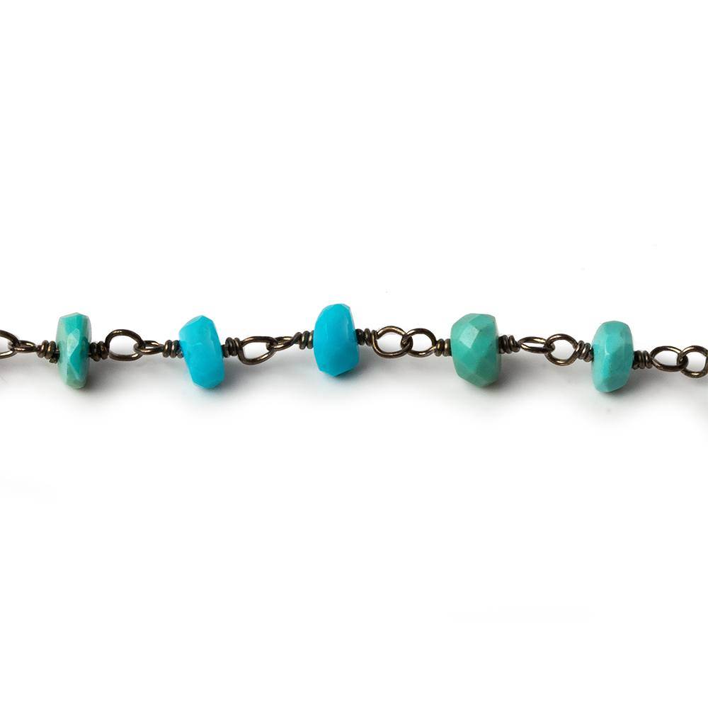 3.5-4mm Sleeping Beauty Turquoise faceted rondelle Black Gold .925 Silver Chain by the foot - Beadsofcambay.com