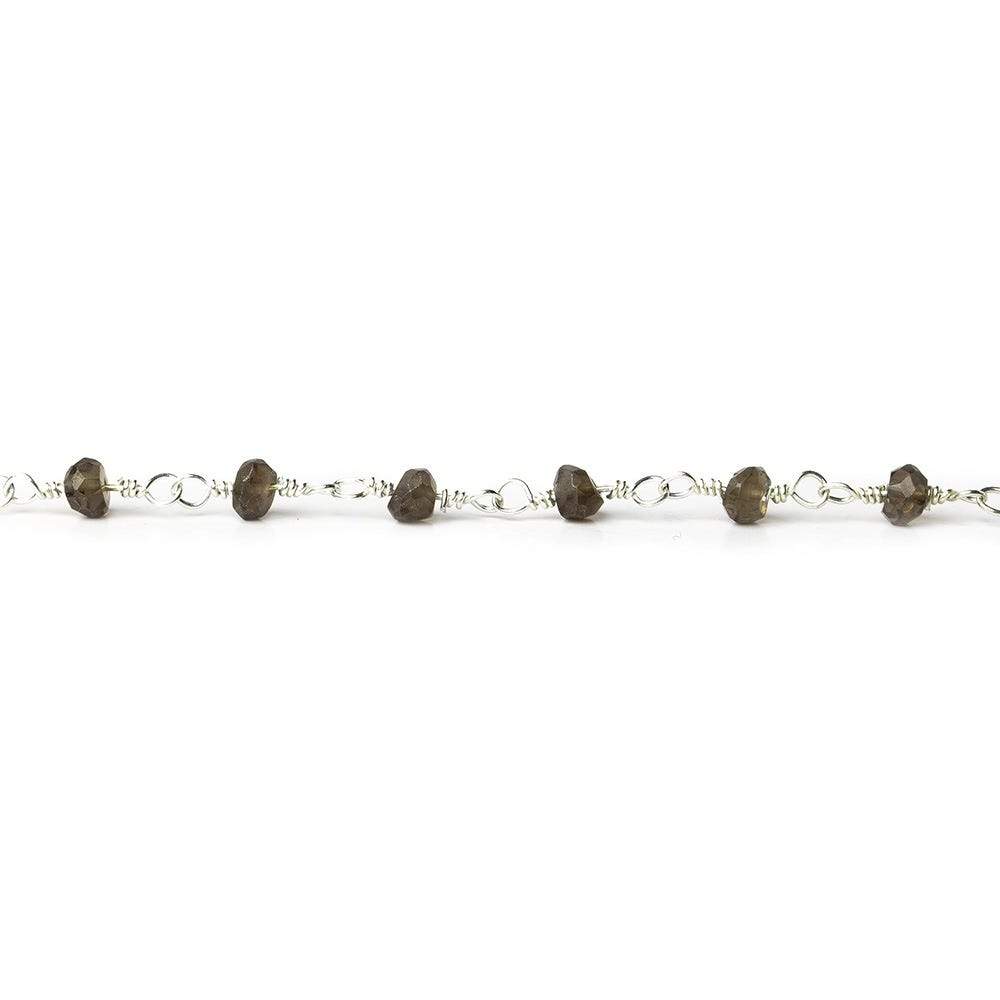 3.5-4mm Smoky Quartz faceted rondelle Silver plated Chain by the foot - Beadsofcambay.com