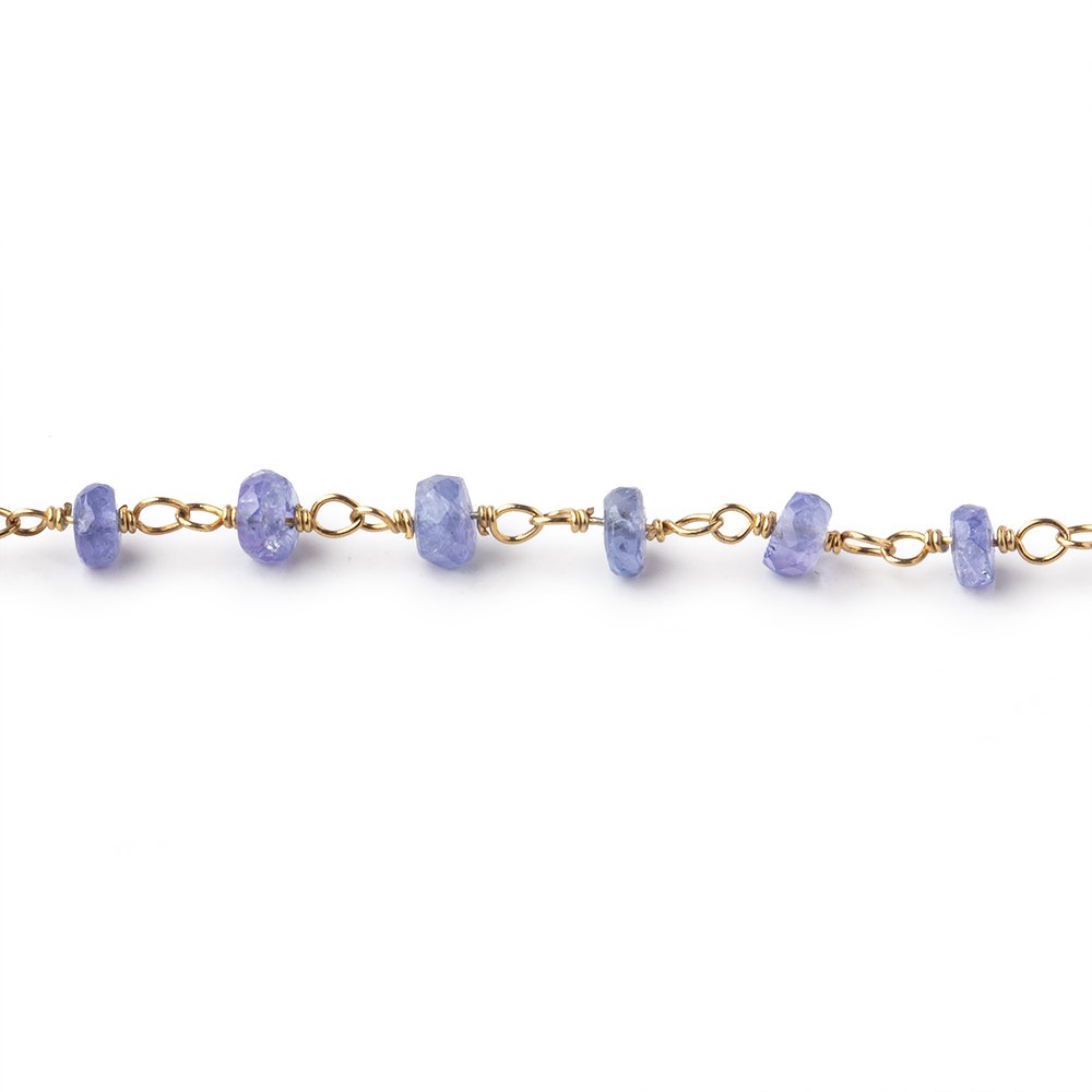 3.5-4mm Tanzanite Faceted Rondelle Beads on Vermeil Chain - Beadsofcambay.com