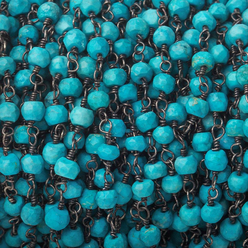 3.5-4mm Turquoise Howlite Black Gold Chain by the foot 37 pcs - Beadsofcambay.com