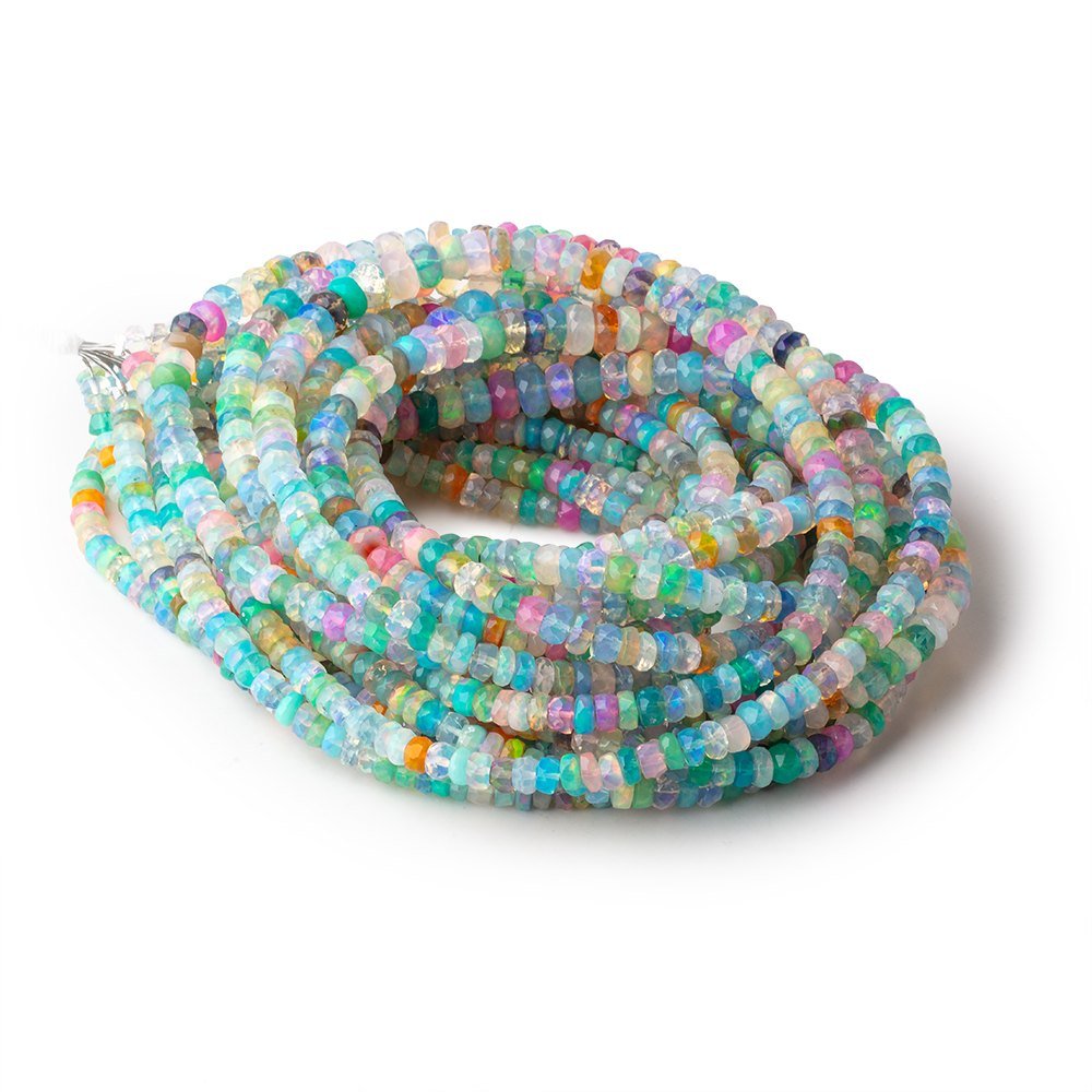 3.5-5.5mm Neon Multi Color Ethiopian Opal Faceted Rondelles 16 inch 172 Beads AA - Beadsofcambay.com