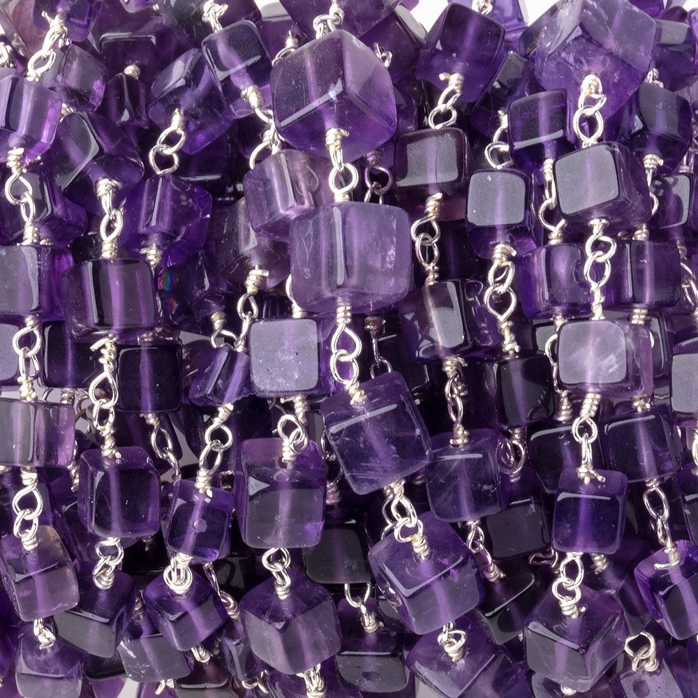 3.5-5mm Amethyst Plain Cubes on Sterling Silver Chain - Beadsofcambay.com