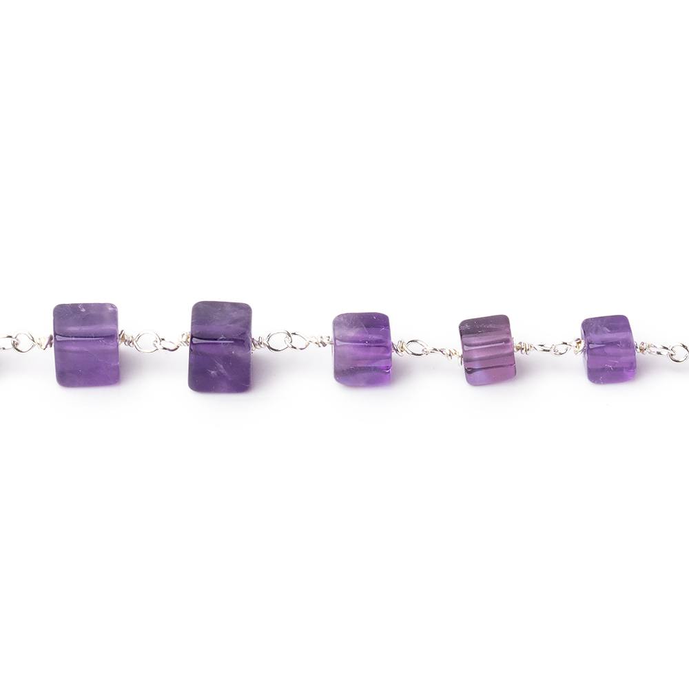 3.5-5mm Amethyst Plain Cubes on Sterling Silver Chain - Beadsofcambay.com