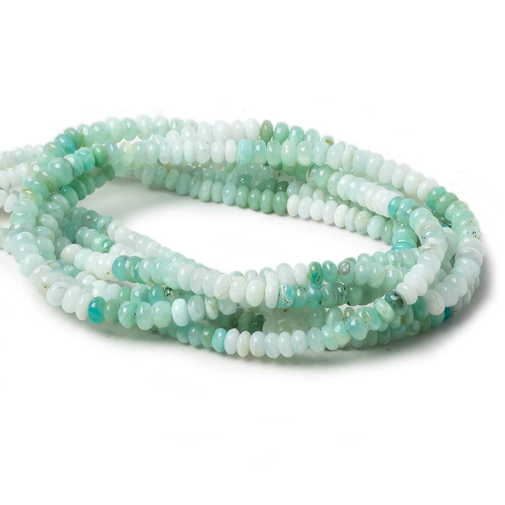 3.5-5mm Mint Blue Peruvian Opal plain rondelle beads 18 inch 167 pieces AA - Beadsofcambay.com