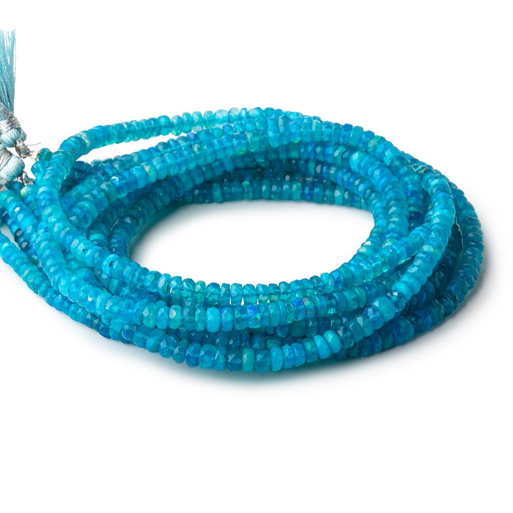 3.5-5mm Neon Blue Ethiopian Opal Faceted Rondelle Beads 16 inch 184 pieces - Beadsofcambay.com