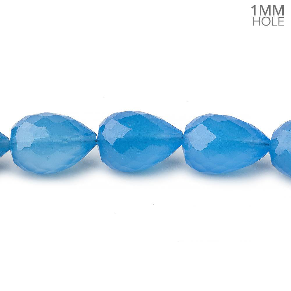 12x8mm Santorini Blue Chalcedony straight drilled faceted tear drop beads 8 inch 17 large hole beads