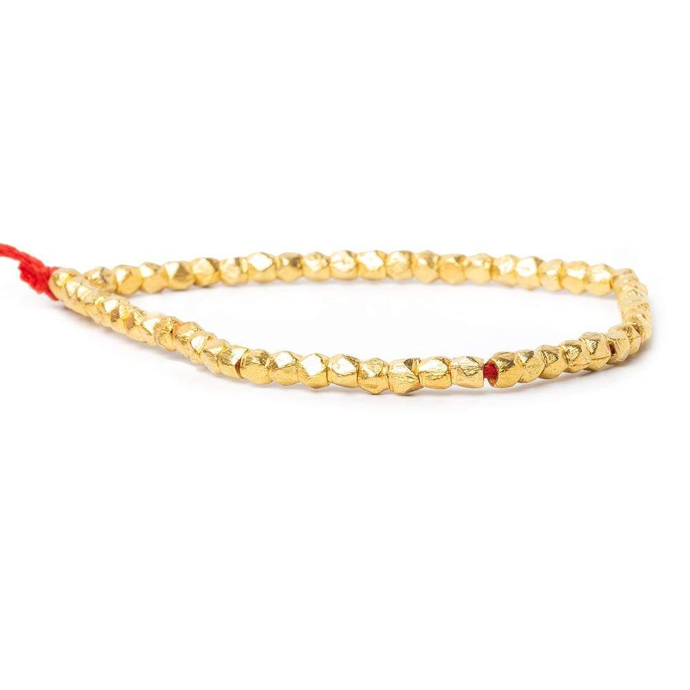 3.5mm 22kt Gold Plated Copper Brushed Faceted Nugget Beads 8 inch 68 beads - Beadsofcambay.com