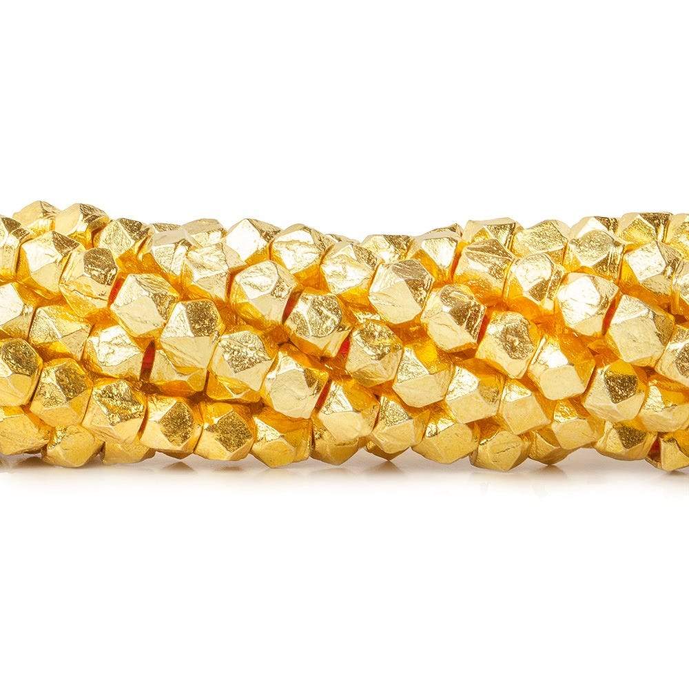 3.5mm 22kt Gold plated Copper Plain Faceted Nugget Bead 66 beads 8 inch - Beadsofcambay.com