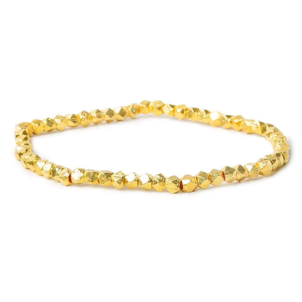 3.5mm 22kt Gold plated Copper Plain Faceted Nugget Bead 66 beads 8 inch - Beadsofcambay.com
