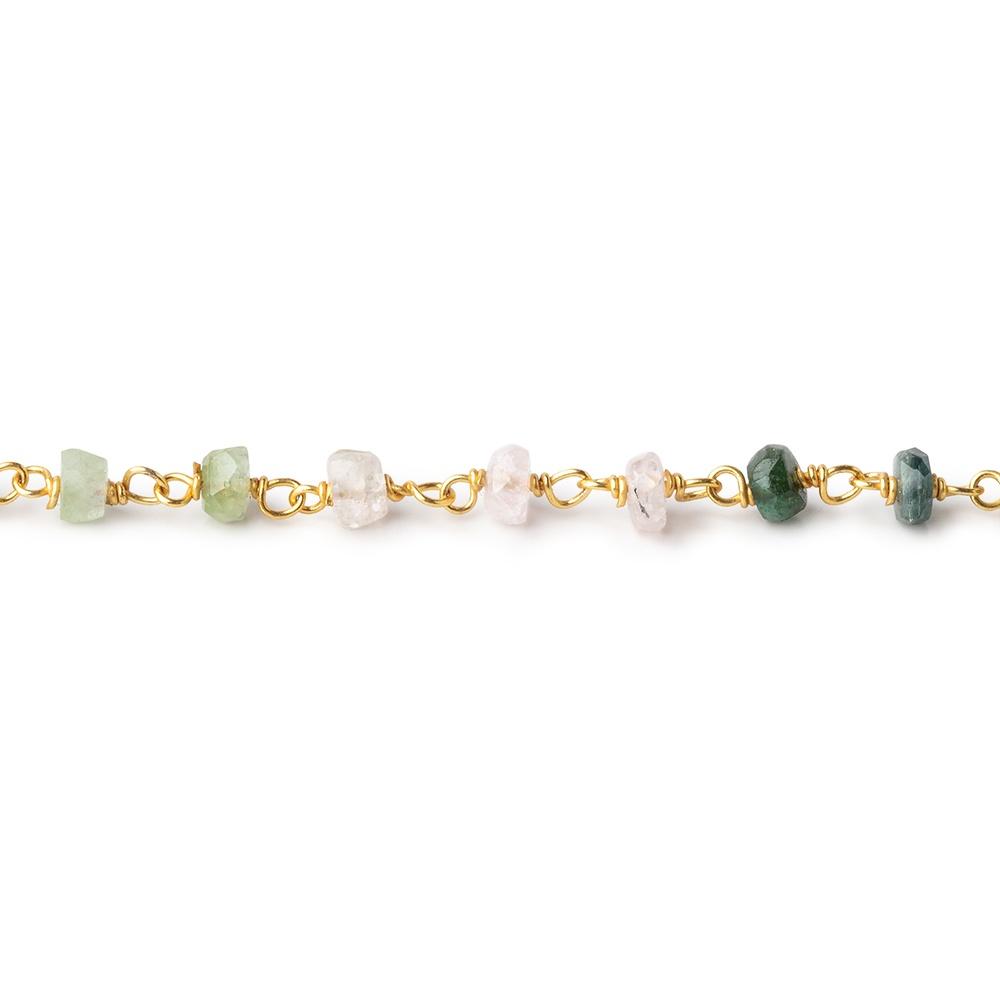 3.5mm Afghani Multi Color Tourmaline Faceted Rondelles on Vermeil Chain by the foot - Beadsofcambay.com