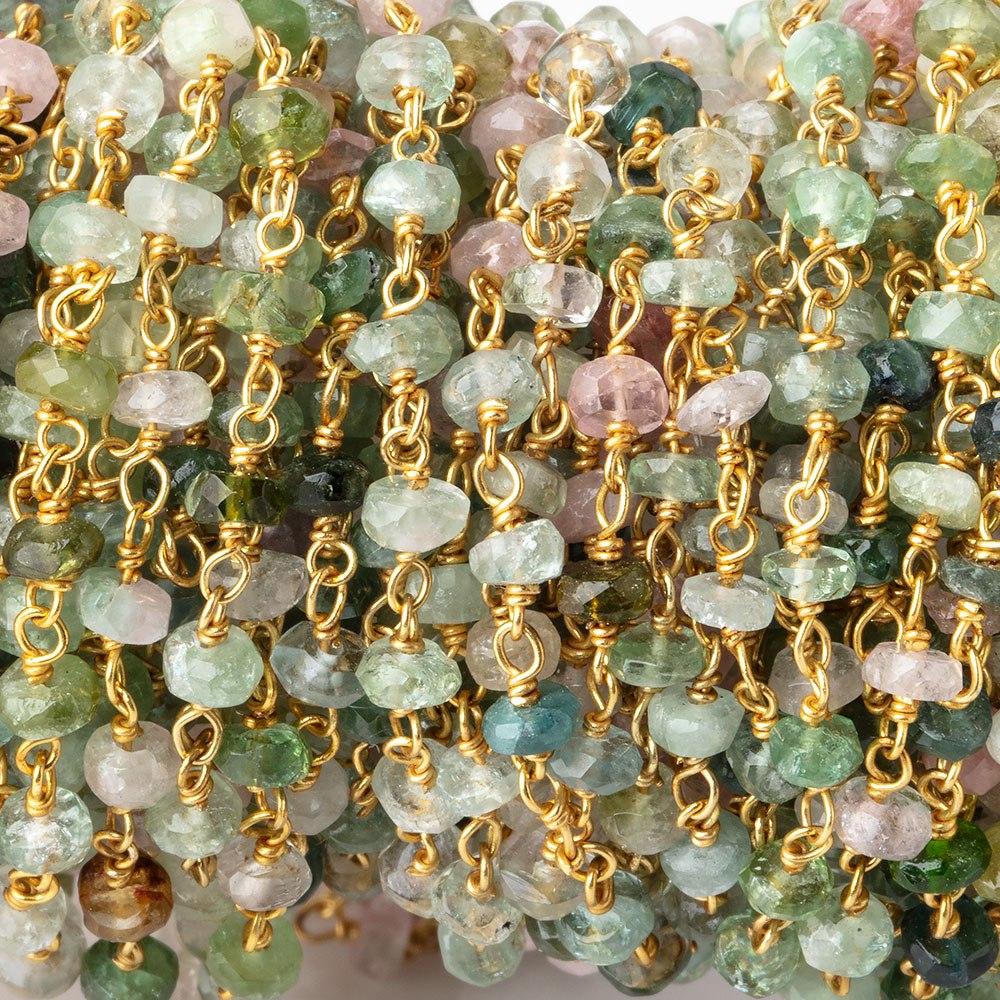 3.5mm Afghani Multi Color Tourmaline Faceted Rondelles on Vermeil Chain by the foot - Beadsofcambay.com