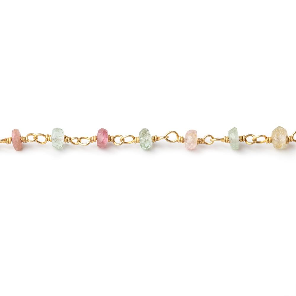 3.5mm Afghani Tourmaline Faceted Rondelles on Vermeil Chain by the Foot - Beadsofcambay.com