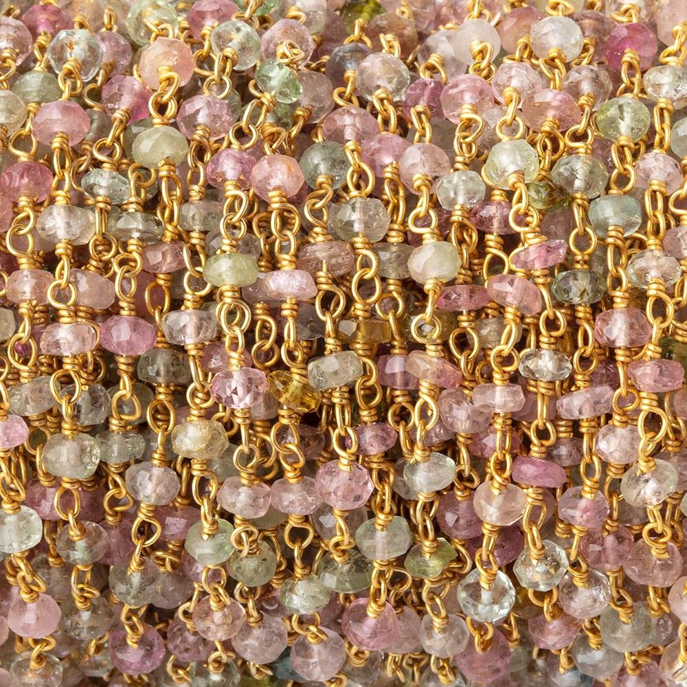 3.5mm Afghani Tourmaline Faceted Rondelles on Vermeil Chain by the Foot - Beadsofcambay.com
