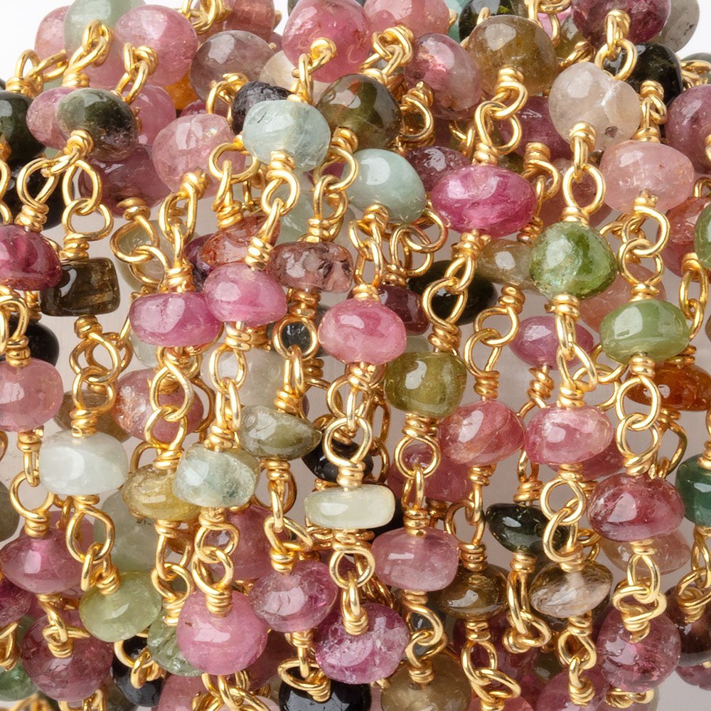 3.5mm Afghani Tourmaline Plain Rondelles on Vermeil Chain - Beadsofcambay.com